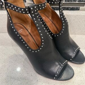 Givenchy Black Leather Studded Peeptoe Slingback